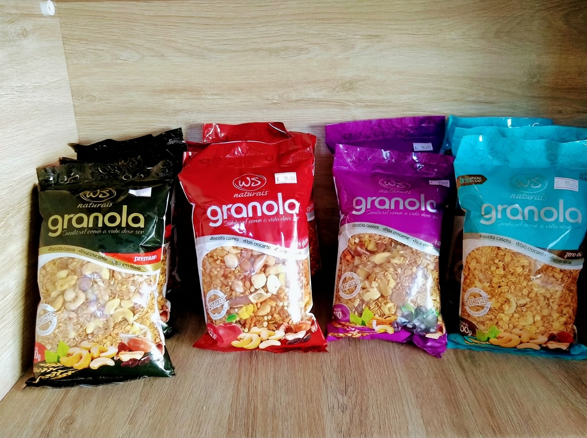 Granolas em pacotes coloridos